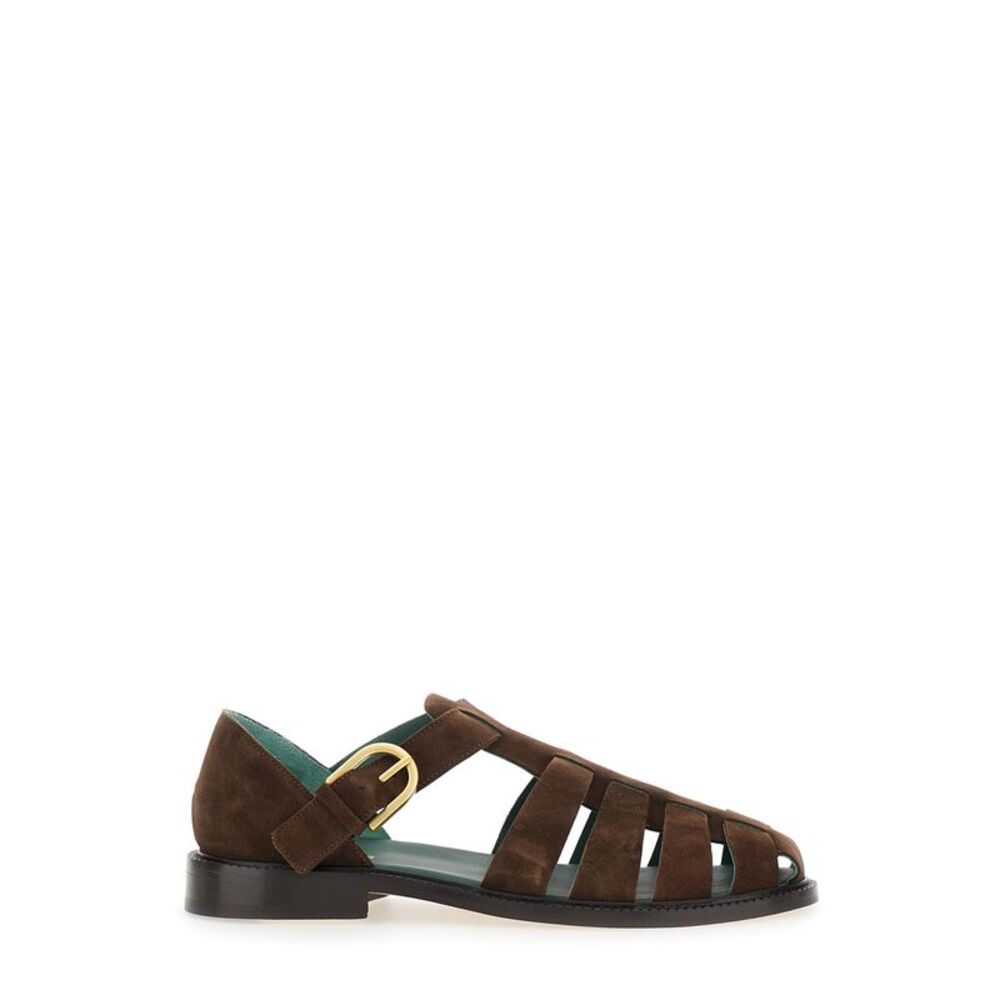 Vinny's Men Brown Sandals With Cage Design And Buckle Closure In Suede Man